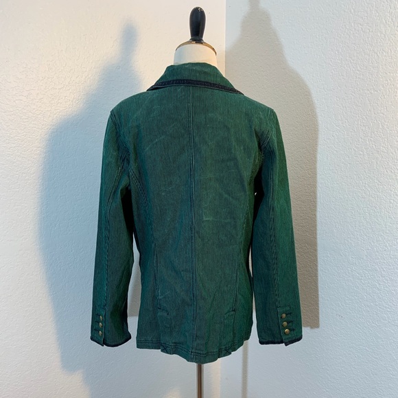 NWOT Diane Gilman Green & Black Striped Jean Preppy Blazer Jacket - Picture 5 of 7